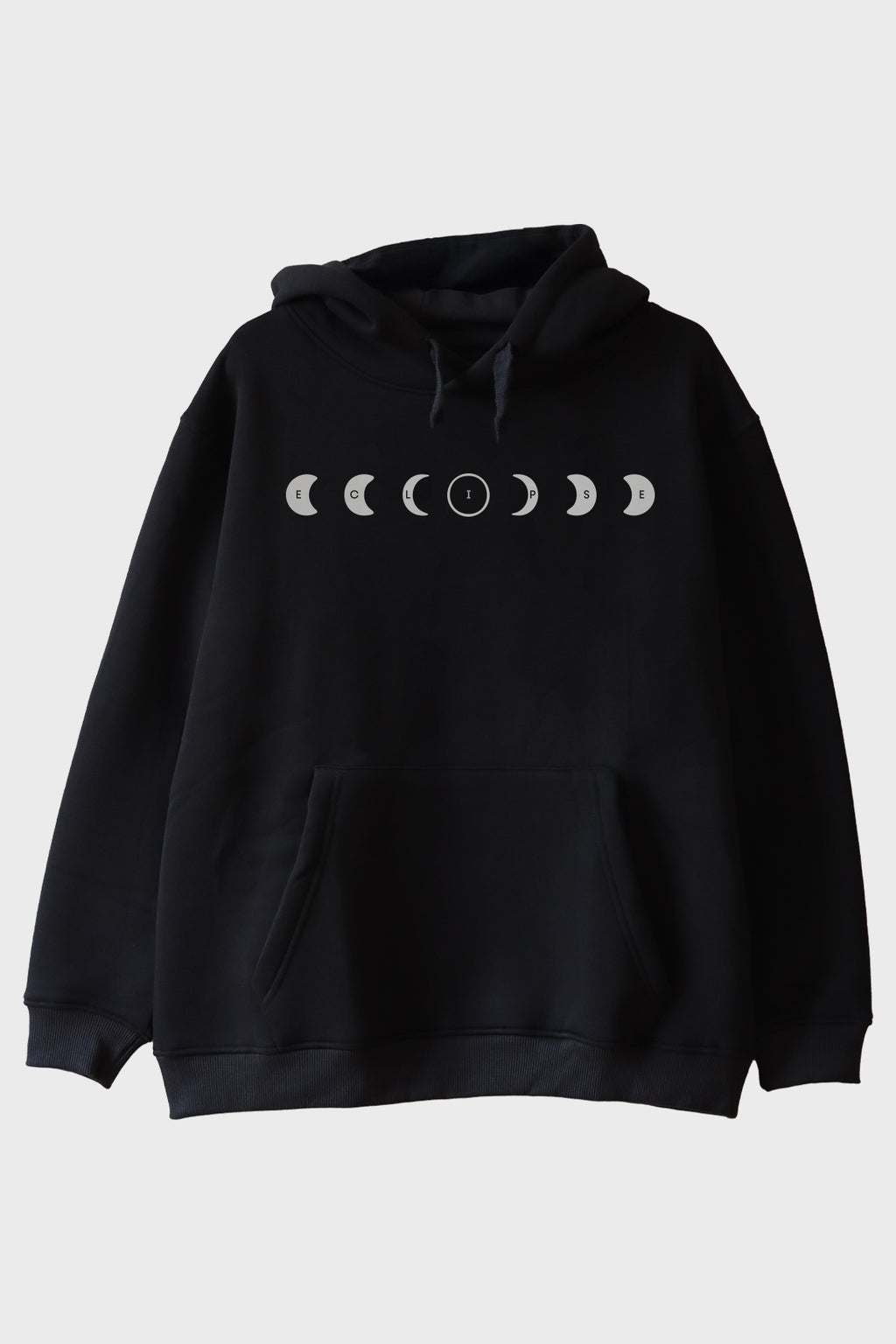 ECLIPSE Ay Evreleri Tasarımı Siyah Siyah Hoodie