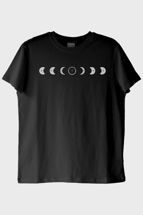 ECLIPSE Ay Evreleri Tasarımı Siyah Siyah Tişört