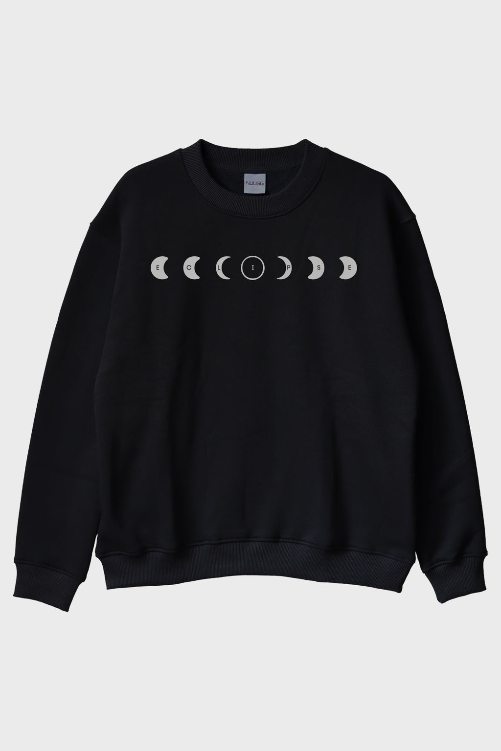 ECLIPSE Ay Evreleri Tasarımı Siyah Siyah Bisiklet Yaka Sweatshirt