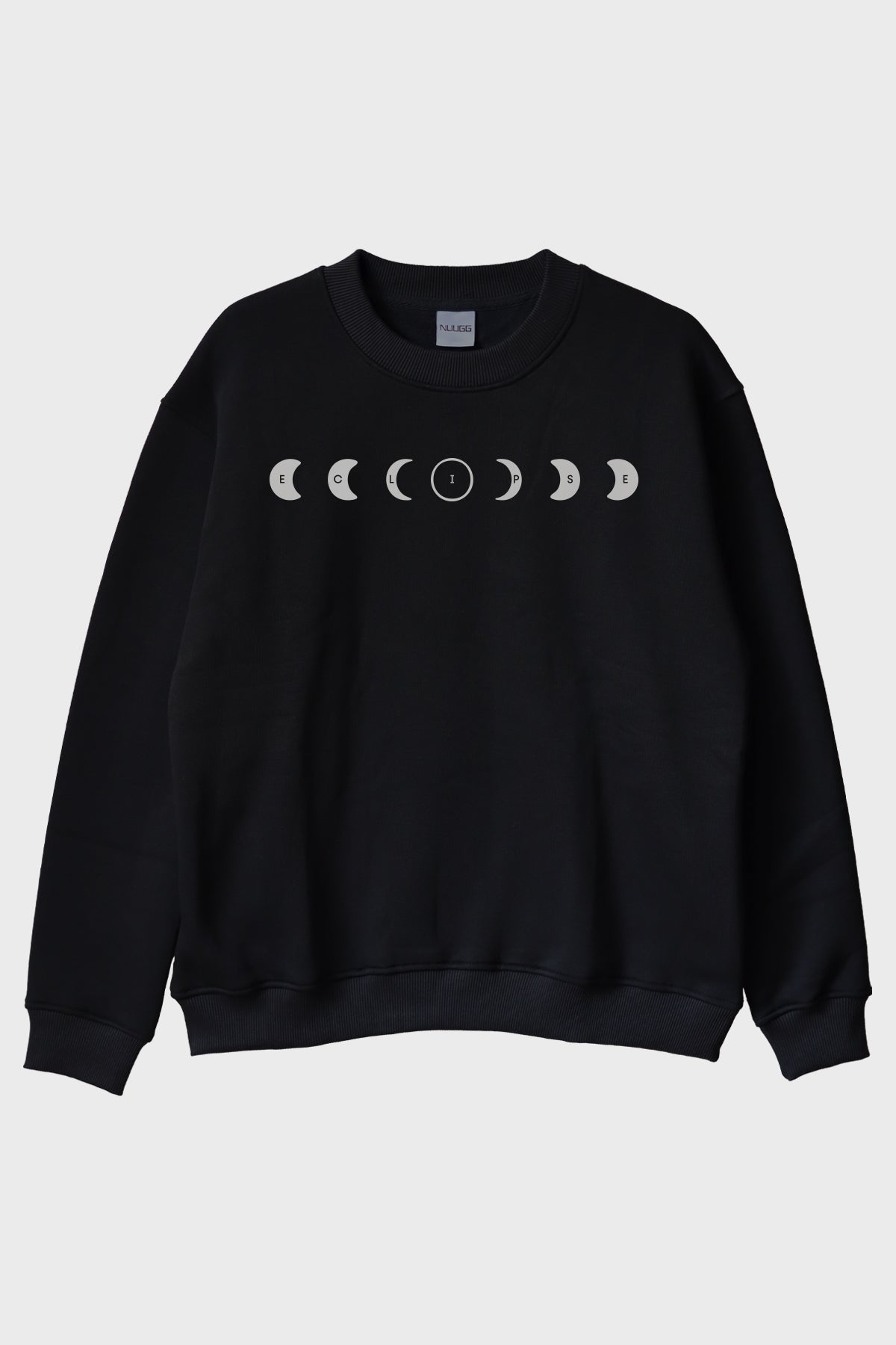 ECLIPSE Ay Evreleri Tasarımı Siyah Siyah Bisiklet Yaka Sweatshirt