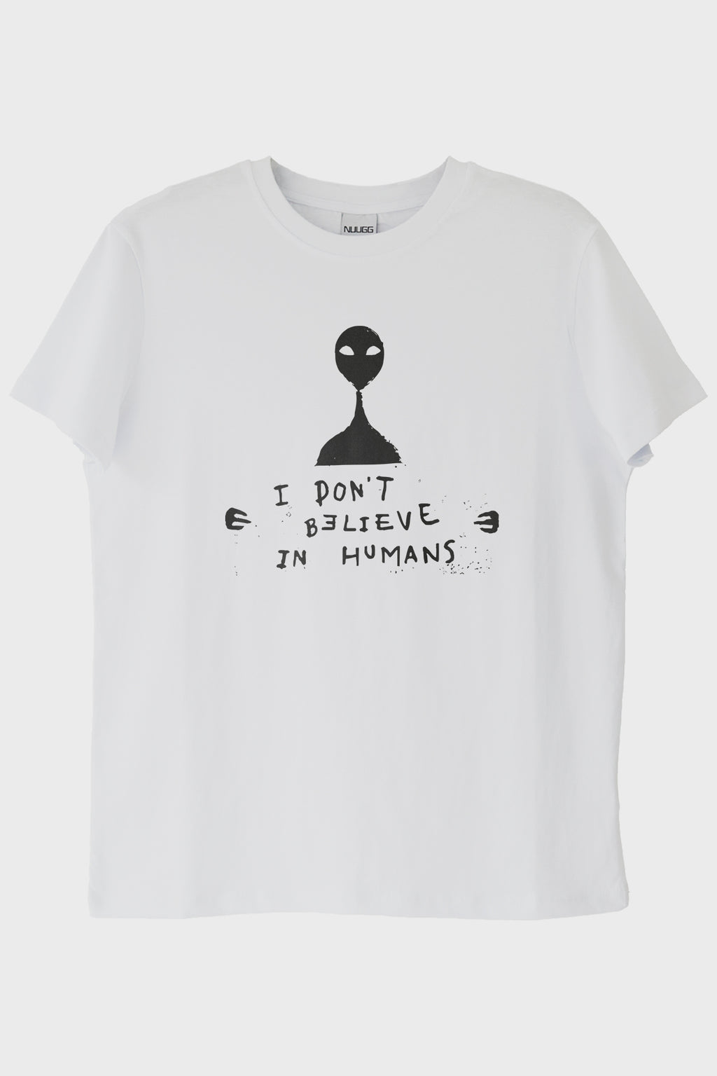 I Don’t Believe in Humans Uzaylı Baskılı %100 Pamuk Beyaz Tişört Beyaz