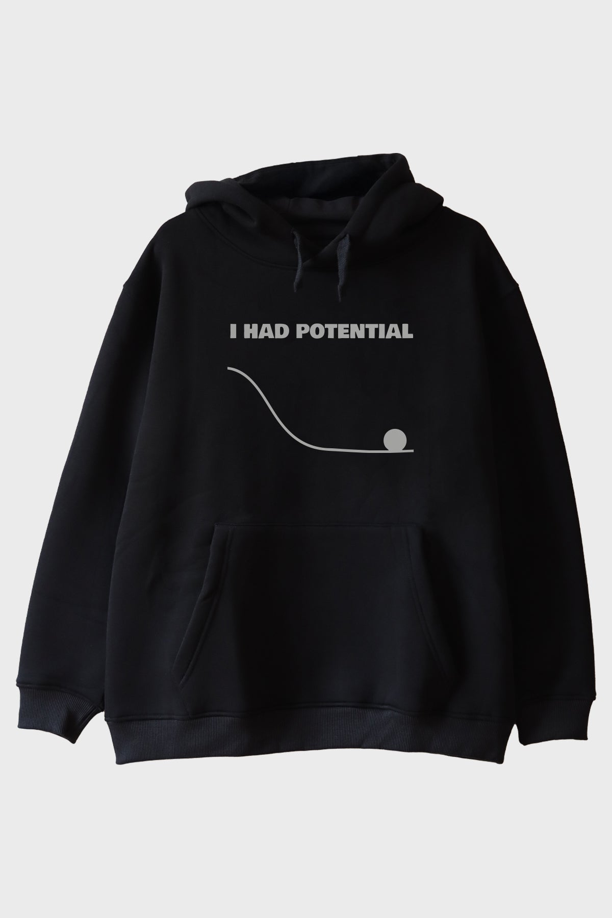I Had Potential Baskılı Siyah Hoodie